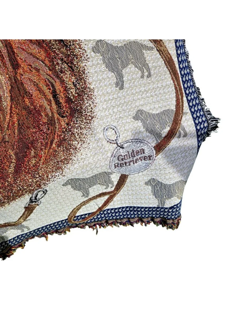 Golden Retriever Tapestry Throw Blanket Woven Design Fringed Edges Dog Lover Gif